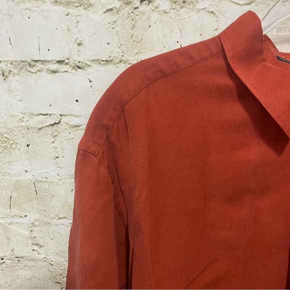 Izod Burnt Orange Washable Silk Linen Blend Button Up Shirt - Picture 2 of 4